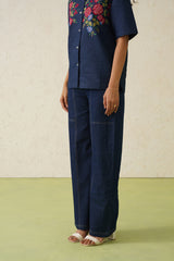 Indigo Bloom Denim Top For Women-inching india