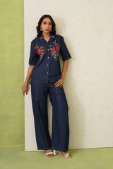 Indigo Bloom Denim Top For Women-inching india