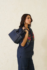 Indigo Bloom Denim Top For Women-inching india