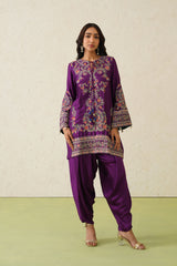 Noor Wine Embroidered Dhoti Set- Inchingindia