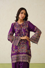 Noor Wine Embroidered Dhoti Set- Inchingindia