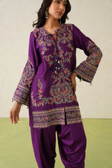 Noor Wine Embroidered Dhoti Set- Inchingindia