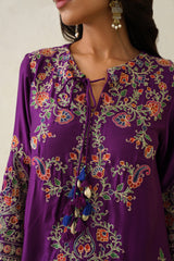 Noor Wine Embroidered Dhoti Set- Inchingindia