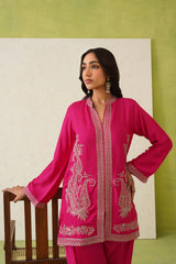 Hot Pink Paisley Embroidered Dhoti Set- Inching India
