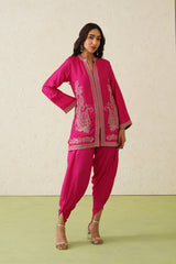 Hot Pink Paisley Embroidered Dhoti Set- Inching India