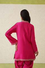 Hot Pink Paisley Embroidered Dhoti Set- Inching India