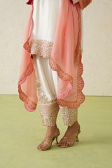 Noor Cream Embroidered Set with Organza Dupatta- Inching India
