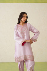 Noor Pink Embroidered Set with Organza Dupatta- Inchingindia