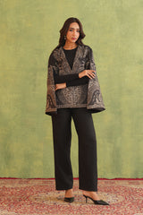 Charcoal Black Paisley Open Cape- Inching India