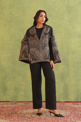 Charcoal Black Paisley Open Cape- Inching India