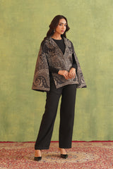 Charcoal Black Paisley Open Cape- Inching India