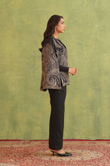Charcoal Black Paisley Open Cape- Inching India