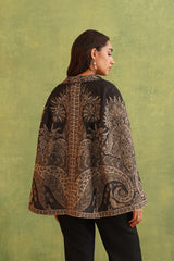 Charcoal Black Paisley Open Cape- Inching India