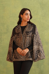 Charcoal Black Paisley Open Cape- Inching India
