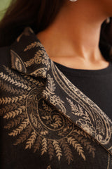 Charcoal Black Paisley Open Cape- Inching India