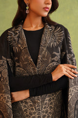 Charcoal Black Paisley Open Cape- Inching India