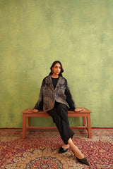 Charcoal Black Paisley Open Cape- Inching India