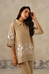 Shirt of Naaz Beige Embroidered Co-ord Set