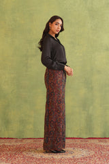 Black Paisley Woven Pant for women-Inching India