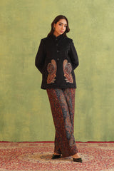 Black Paisley Woven Pant for women-Inching India