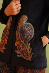 Beautiful Black Corduroy Patchwork Top For Women-Inching India