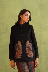 Beautiful Black Corduroy Patchwork Top For Women-Inching India
