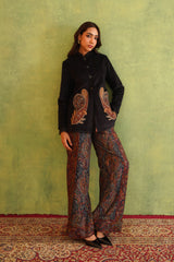 Black Paisley Woven Pant for women-Inching India