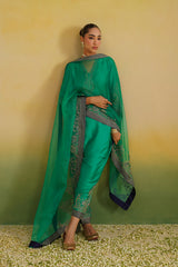 Emerald green suit set styled with embroidered salwar pants