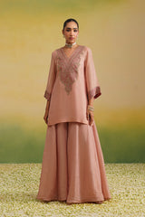 tissue sharara set, light pink tissue, hand work