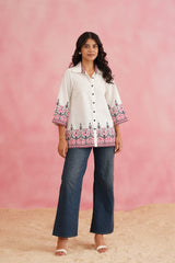 Cream Cross Stitch Top