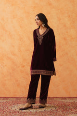 Safar Beautiful Wine Velvet Suit With Dupatta-Inching India