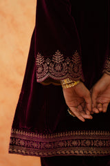 Safar Beautiful Wine Velvet Suit With Dupatta-Inching India