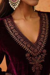 Safar Beautiful Wine Velvet Suit With Dupatta-Inching India