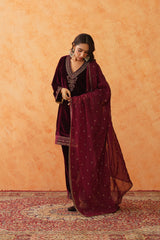 Safar Beautiful Wine Velvet Suit With Dupatta-Inching India