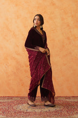 Safar Beautiful Wine Velvet Suit With Dupatta-Inching India