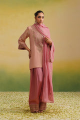 light pink tissue kurta- silk farshi salwar set, with hand embroidered kurta and dupatta