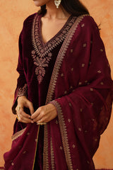 Safar Beautiful Wine Velvet Suit With Dupatta-Inching India