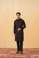Black Embroidered Motif Jacket with Kurta & Pant- Inchingindia