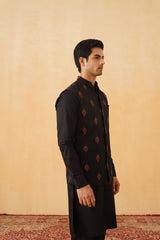 Black Embroidered Motif Jacket with Kurta & Pant- Inchingindia