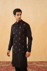Black Embroidered Motif Jacket with Kurta & Pant- Inchingindia