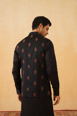 Black Embroidered Motif Jacket with Kurta & Pant- Inchingindia