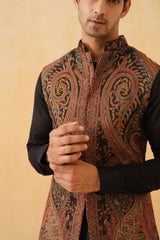 Black Kaani Jacquard Jacket with Kurta & Pant- Inchingindia