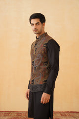 Tan Black Nehru Jacket with Kurta & Pant Set