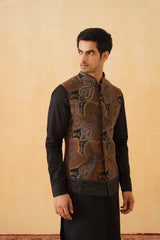 Tan Black Nehru Jacket with Kurta & Pant Set