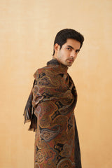 Black Tan Woven Shawl for Men Online