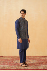 Blue Embroidered Paisley Jacket with Kurta & Pant- Inchingindia