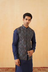 Blue Embroidered Paisley Jacket with Kurta & Pant- Inchingindia