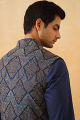 Blue Embroidered Paisley Jacket with Kurta & Pant- Inchingindia