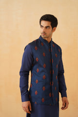 Blue Embroidered Motif Jacket with Kurta & Pant- Inchingindia