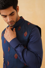 Blue Embroidered Motif Jacket with Kurta & Pant- Inchingindia